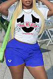 Letter Printed T-shirt Solid Biker Shorts Outfits DN-N8008T48