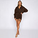 2024 NEW Girls Lapel Long Sleeves Lace-up Pleated Brown Mini Dress HANI-172