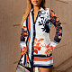 2024 Stylish Lady Prints Long Sleeves Polo Neck Large Size Mini Dress HANI-083