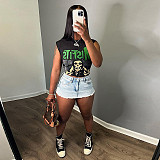 2024 Stylish Cartoon Print Women Sleeveless Slim Short Tops SXE-K23L33700