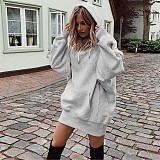 Hand Warmer Pocket Hooded Sweatshirt Mini Dress HX-0081