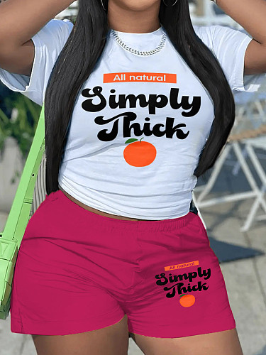 Casual Letter Print Round Neck Short Sleeve T-Shirt Shorts Two-Piece Set DN-N8008S36