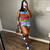 2024 Stylish Cartoon Print Women Sleeveless Slim Short Tops SXE-K23L33700