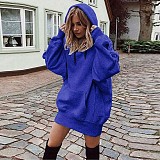 Hand Warmer Pocket Hooded Sweatshirt Mini Dress HX-0081