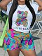 Green Casual Print Basic O Neck Short Sleeve Two Pieces SH-S390560