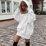 Hand Warmer Pocket Hooded Sweatshirt Mini Dress HX-0081