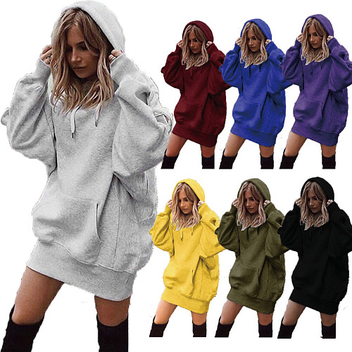 Hand Warmer Pocket Hooded Sweatshirt Mini Dress HX-0081