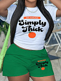 Casual Letter Print Round Neck Short Sleeve T-Shirt Shorts Two-Piece Set DN-N8008S36