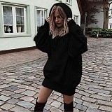 Hand Warmer Pocket Hooded Sweatshirt Mini Dress HX-0081