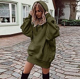 Hand Warmer Pocket Hooded Sweatshirt Mini Dress HX-0081