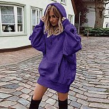 Hand Warmer Pocket Hooded Sweatshirt Mini Dress HX-0081