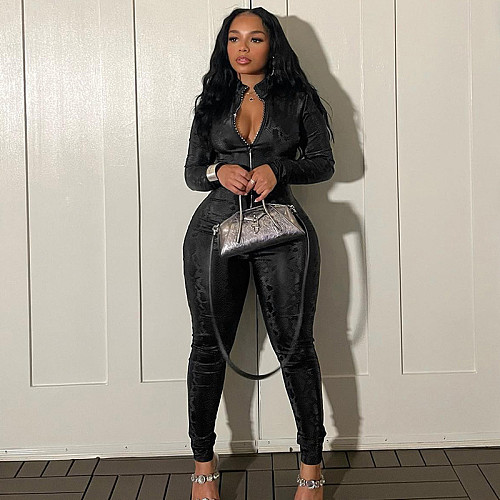 Long Sleeve Zip Up Sexy Bodycon Nightclub Skinny Jumpsuit MXXB-K23JP504