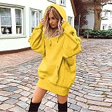 Hand Warmer Pocket Hooded Sweatshirt Mini Dress HX-0081