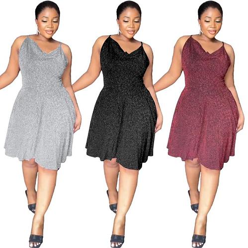 2024 Sexy Backless Straps Women Pleated Midi Party Dress YS-872
