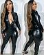 2024 Sexy Black PU Leather Zipper Slim Women 2 Pieces Sets OD-8656