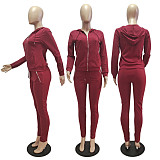 Fall Solid Color Zip-up Jacket Legging Two-piece Set CN-0049