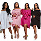 Elegant Slash Neck Ruffles Flare Sleeve Shirt Dress NY-7275