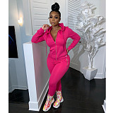 Fall Solid Color Zip-up Jacket Legging Two-piece Set CN-0049