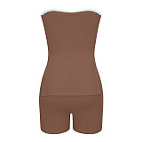 Summer Solid Strapless Slit Top Fashion Casual Shorts Set RS-131