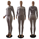 Fall Solid Color Zip-up Jacket Legging Two-piece Set CN-0049