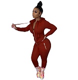 Fall Solid Color Zip-up Jacket Legging Two-piece Set CN-0049