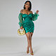 Sexy Slim Off Shoulder See Through Mesh Long Sleeve Dress Nightclub Wear NY-7359