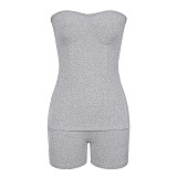 Summer Solid Strapless Slit Top Fashion Casual Shorts Set RS-131