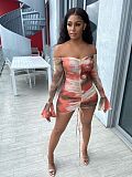 Full Flare Sleeve Slash Neck Shirring Stretchy Bodycon Dresses NY-7146