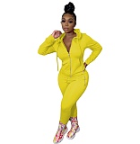 Fall Solid Color Zip-up Jacket Legging Two-piece Set CN-0049