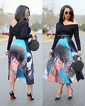 Pleated Skirt for Women Fashion Cartoon Print A-Line Skirt Vintage Skirts LSD-8277