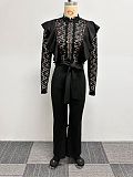 2024 Elegant Lady Black Lace Splicing Bodycon Wide-leg Jumpsuit NY-10682