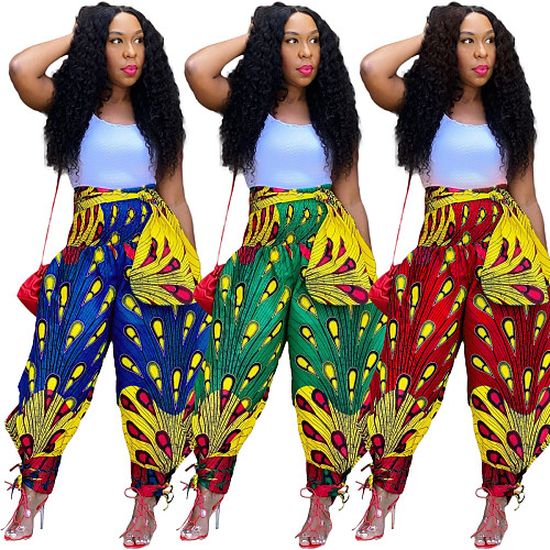 Streetwear Printed Loose Wide Leg Lace-up Pants OMY-11001