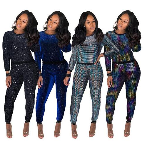Women's Sequin Glitter Long Sleeve Sweatshirts and Skinny Long Pants Outfits MA-266