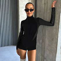 NEW Girls Long Sleeves Zipper Slim Bodycon Black Rompers BLG-P3A14700K