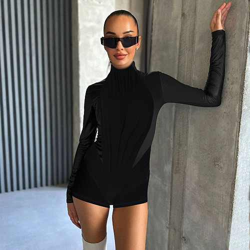 NEW Girls Long Sleeves Zipper Slim Bodycon Black Rompers BLG-P3A14700K