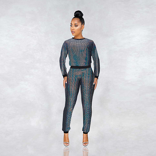 Women's Sequin Glitter Long Sleeve Sweatshirts and Skinny Long Pants Outfits MA-266