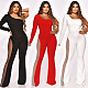 Mesh Patchwork One Shoulder Flare Jumpsuits MA-479