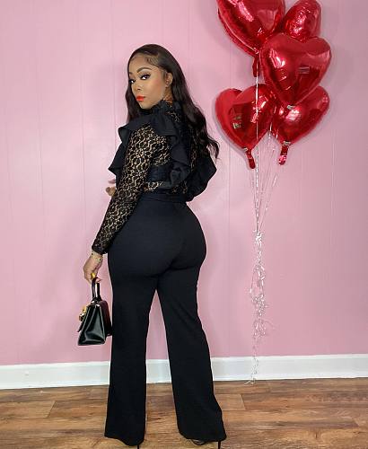 2024 Elegant Lady Black Lace Splicing Bodycon Wide-leg Jumpsuit NY-10682