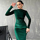 2024 Elegant Lady Slim Solid Color Round Neck Folds Maxi Dress BLG-D3B14885A