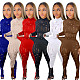 Women Solid Long Sleeve Turtleneck Hole Skinny Top + Pants 2 Two Pieces Set LSD-82014