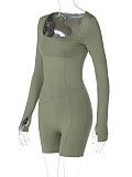 Women U-neck Long Sleeved Back Zipper Bodycon Romper BLG-P3B14843K