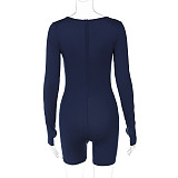 Women U-neck Long Sleeved Back Zipper Bodycon Romper BLG-P3B14843K