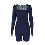 Women U-neck Long Sleeved Back Zipper Bodycon Romper BLG-P3B14843K