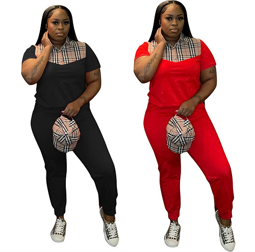 2024 NEW Women Printed Splicing Lapel Tops And Bodycon Pants 2 Pieces Set LSL-0020