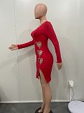 2024 Sexy Hollow Out Heart Hot Drilling Round Collar Midi Club Dress BN-9442
