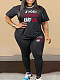 Large Size Women Letter Prints Short Sleeved Round Neck Black Two Pieces Sets FNN-DM03