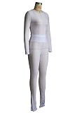 Solid Hollow Out Mesh Transparent Round Neck Two-Piece Pants Set YS-871