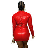 PU Leather Crop Tops+Bodycon Skirt Two Piece Sets BS-1301