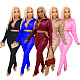 2 Pieces Leather Wrinkle Elasticity High Waist Zipper Pants Set BS-1243