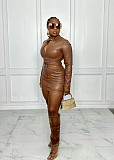 PU Leather Crop Tops+Bodycon Skirt Two Piece Sets BS-1301